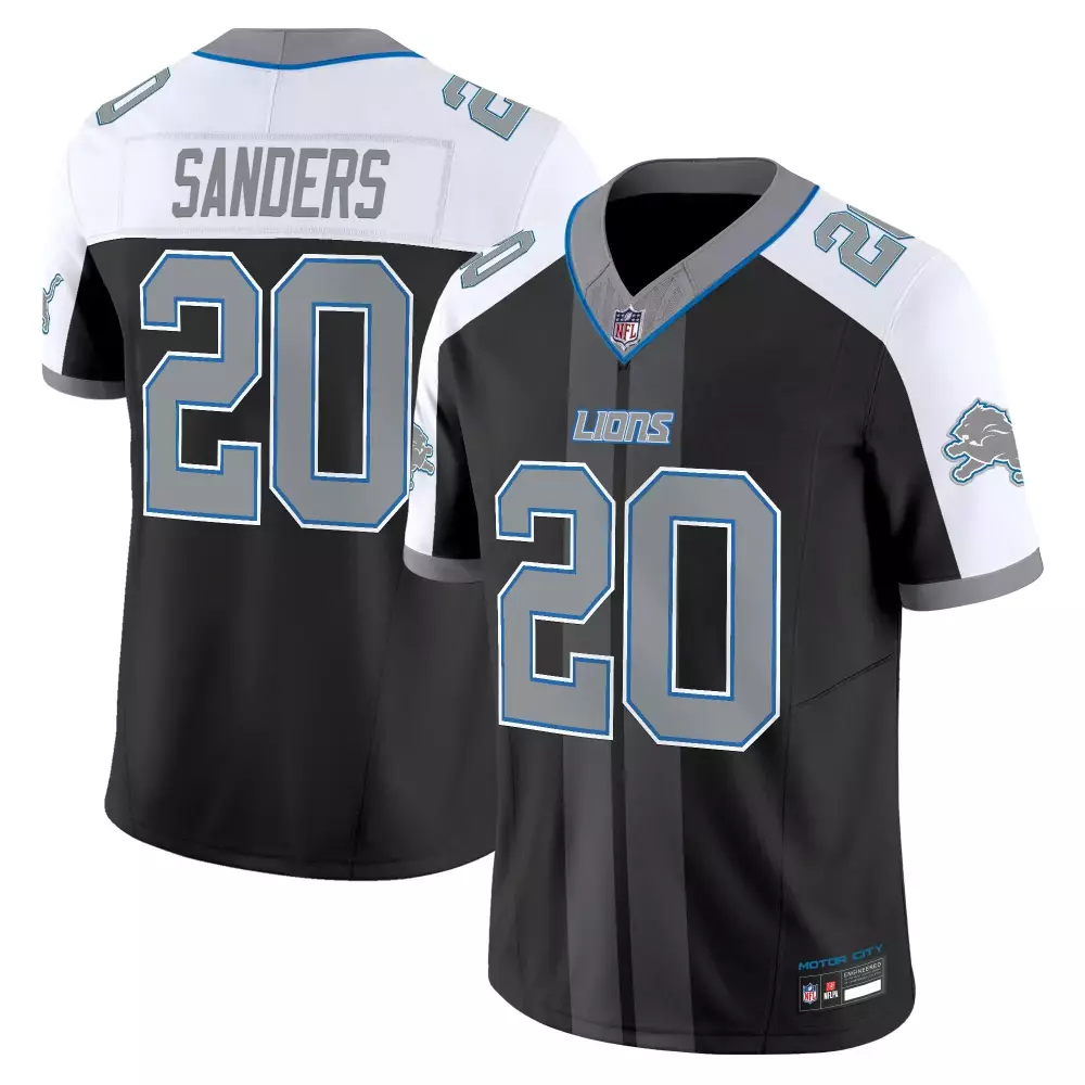 Sanders Motor 20 Lions Jersey Black Men Split Design White Gray Blue Stitched Vapor