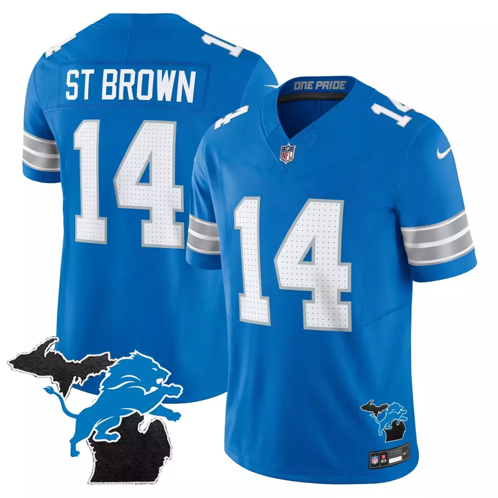 Aamaris Brown 14 Detroit Lions Jersey Blue Men Replica White Silver Vapor Limited