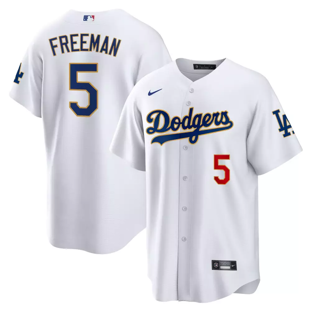 Freddie Freeman 5 Dodgers Jersey White Men Blue Red Gold Cool Base All Stitched