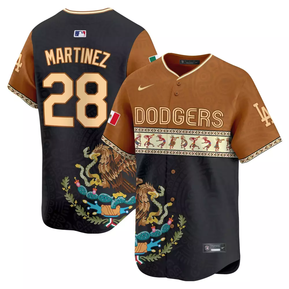 Martinez 28 Dodgers Jersey Brown Mexican Heritage Men Alternate Custom Design Black