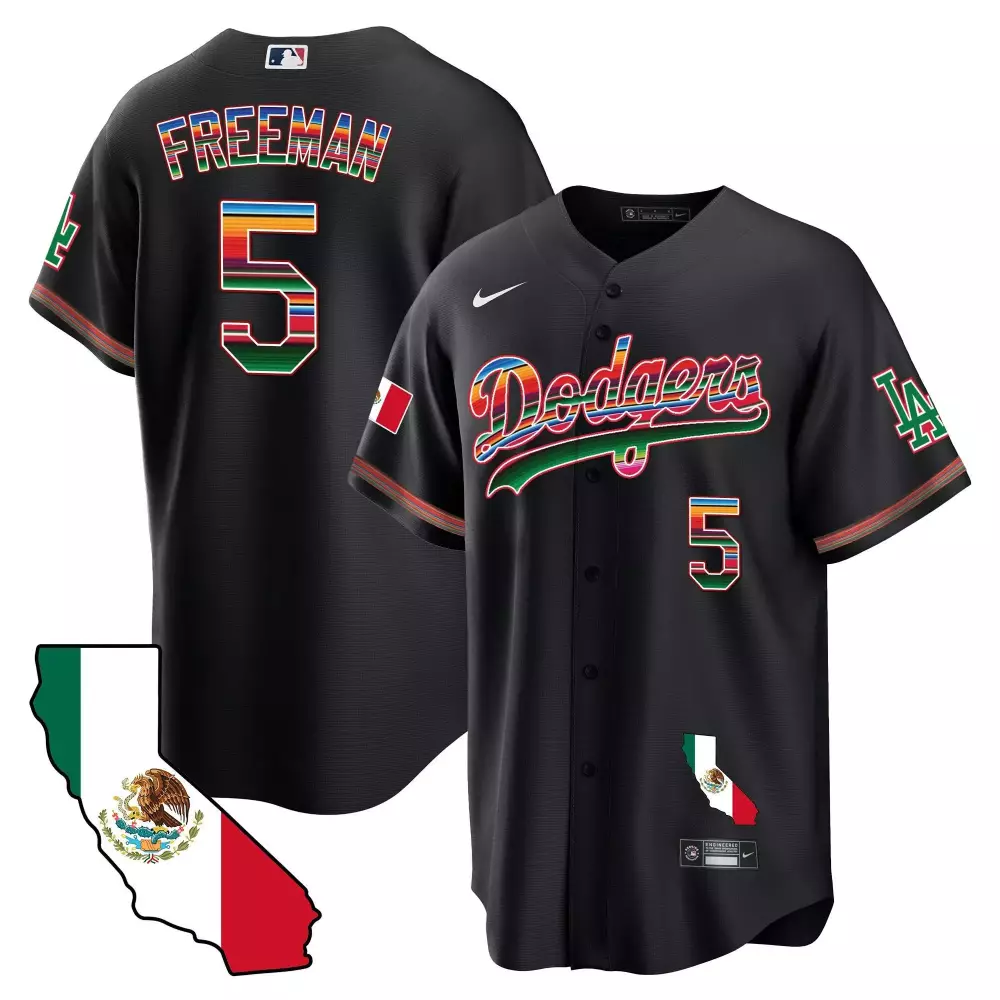 Freddie Freeman 5 Dodgers Jersey Black Cinco De Mayo Mexico Flag California Map Men
