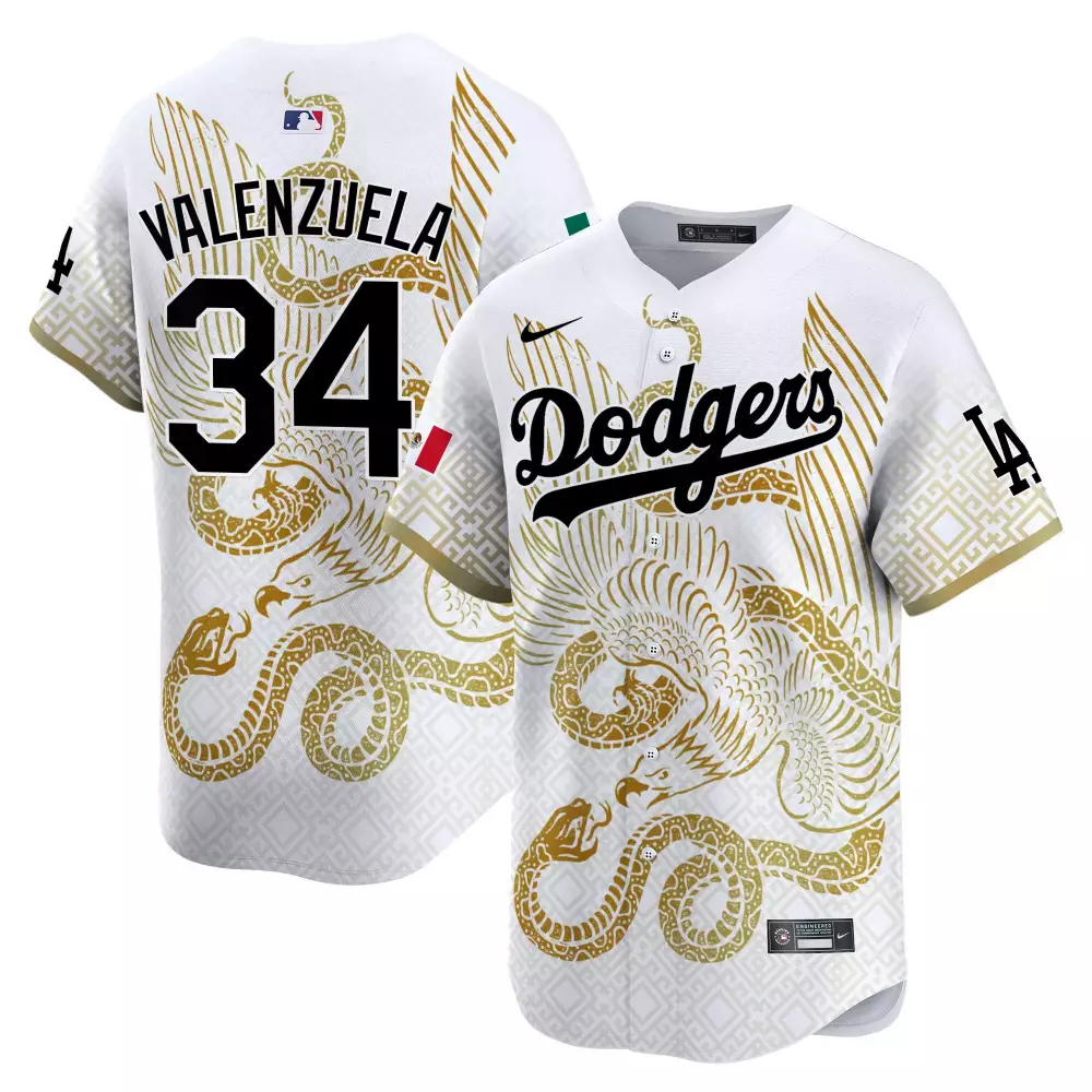 Valenzuela 34 Dodgers Jersey White City Connect Men Custom Design Black Gold Vapor
