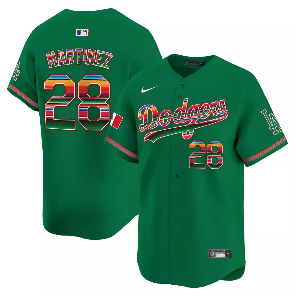 Jd Martinez 28 Dodgers Jersey Green Cinco De Mayo Mexico Flag Men Button-up Split Design