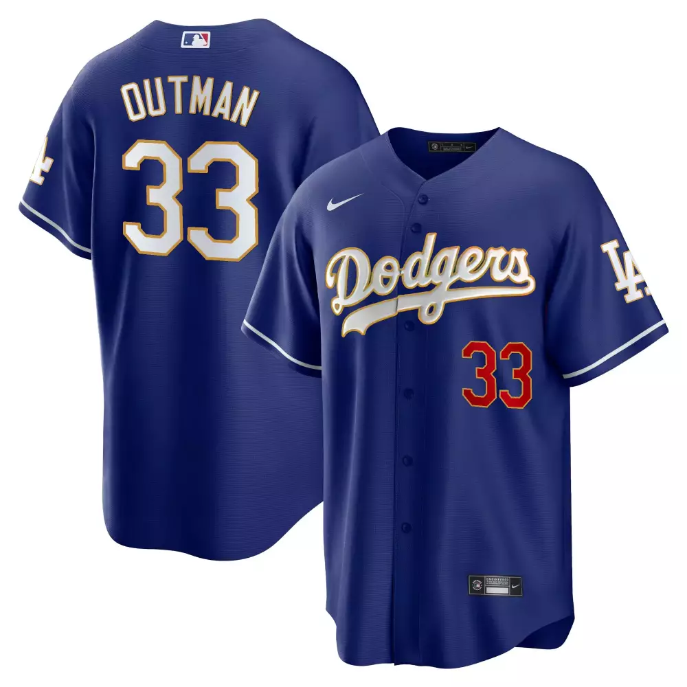James Outman 33 Dodgers Jersey Blue Men White Red Cool Base All Stitched