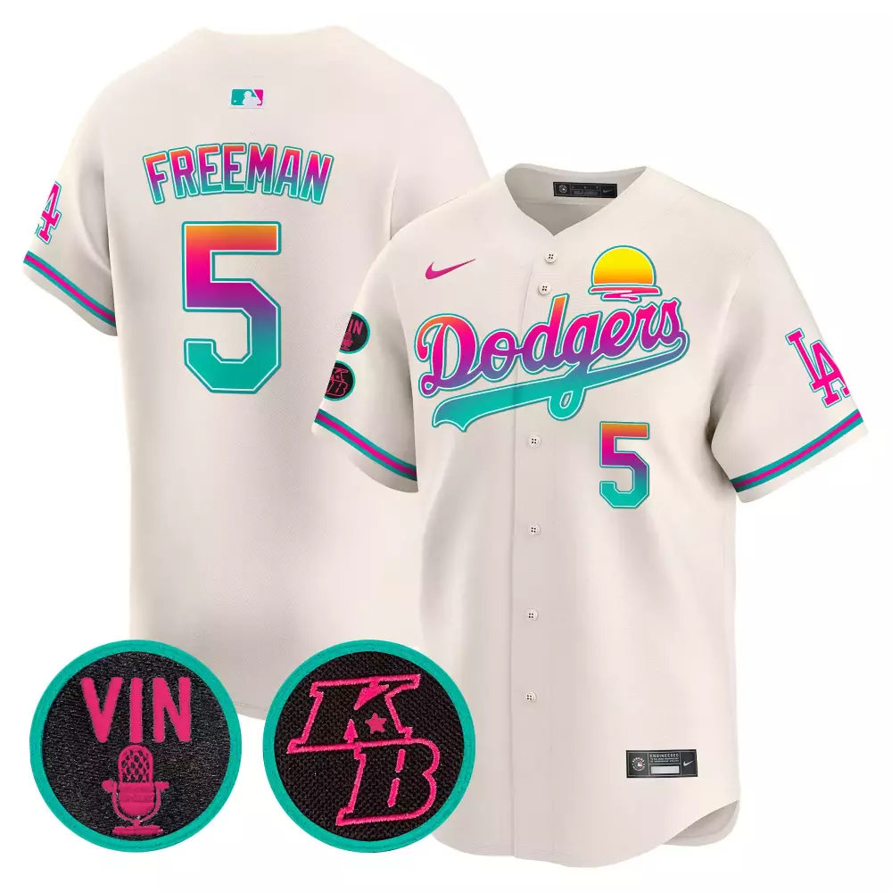 Freddie Freeman 5 Dodgers Jersey White City Connect Vin Microphone LA Sb Men Alternate