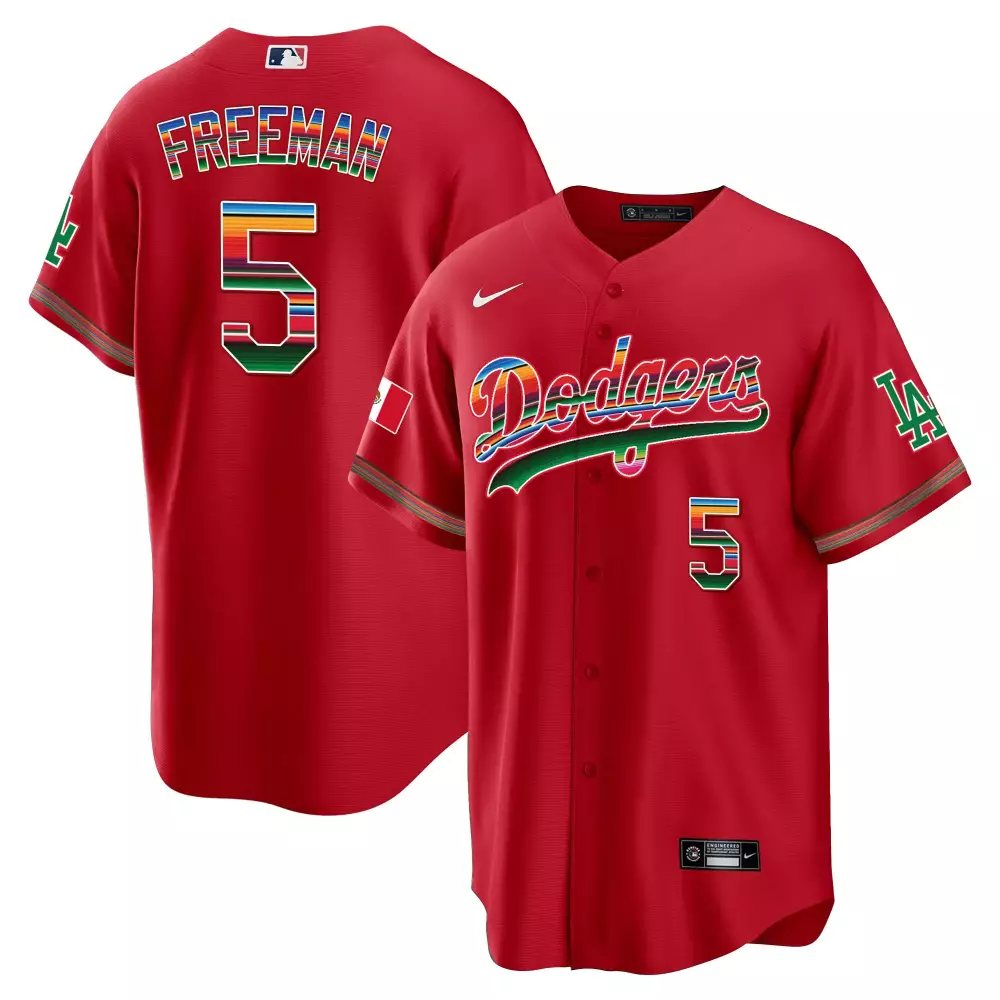 Freddie Freeman 5 Dodgers Jersey Red Cinco De Mayo Mexico Flag 2023 Men Alternate