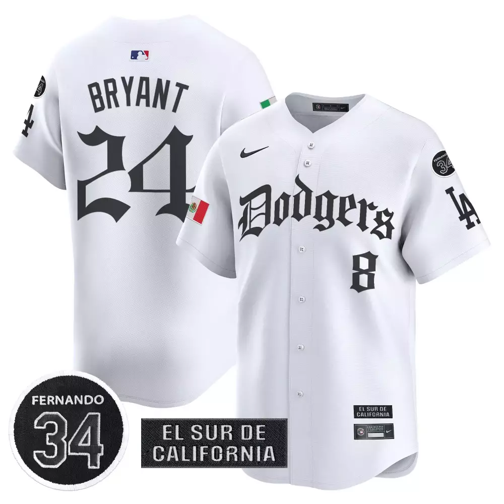 Tejanos El 24 Dodgers Jersey White City Connect Mexico Flag LA Men Black Stitched