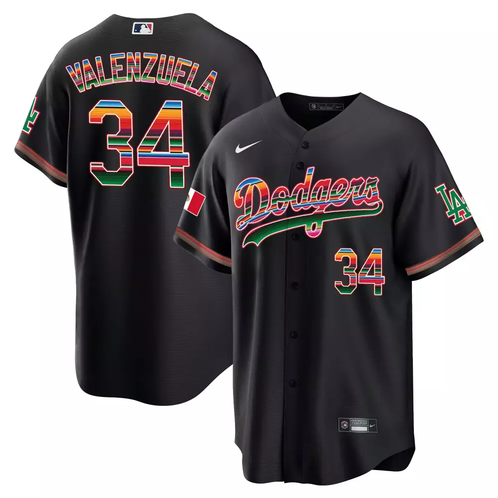 Fernando Valenzuela 34 Dodgers Jersey Black Hispanic Heritage Mexico Flag Men Split