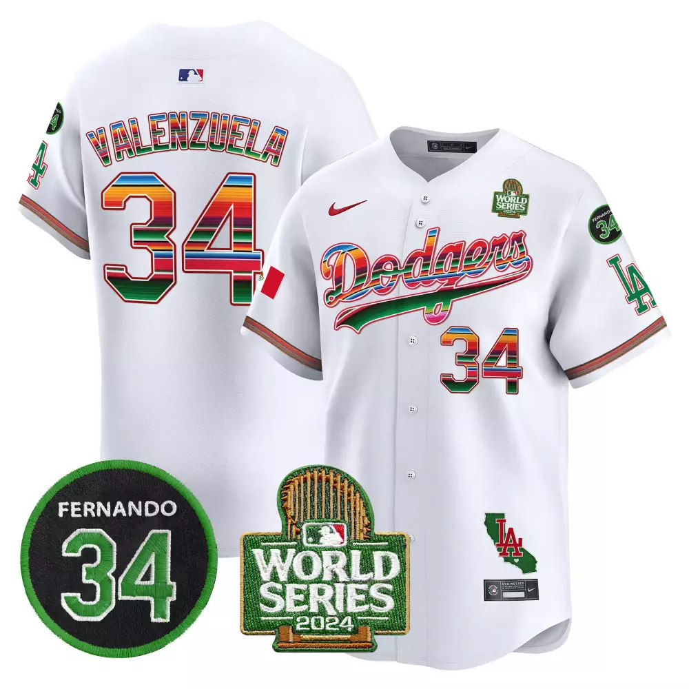 Fernando Valenzuela 34 Dodgers Jersey White Cinco De Mayo World Series 2024 LA Men