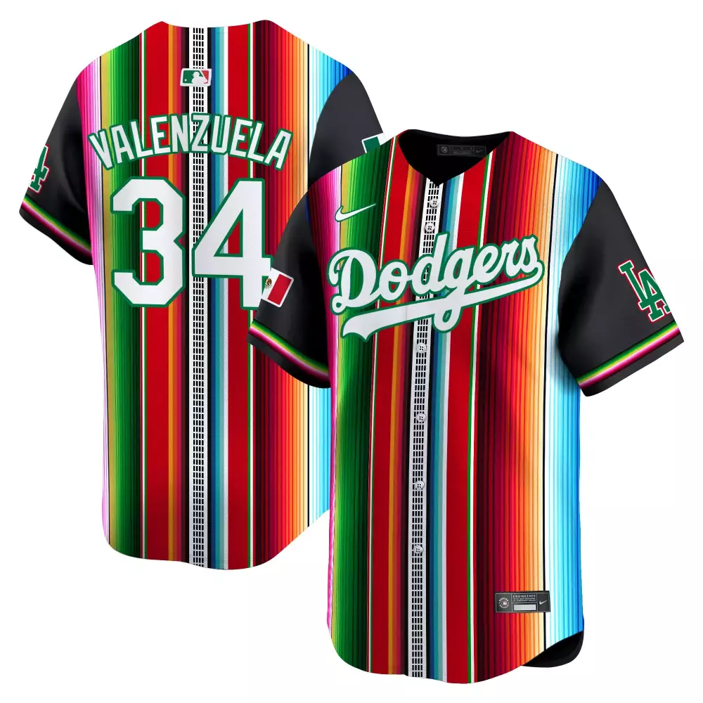 Valenzuela 34 Dodgers Jersey Multi-color Cinco De Mayo Mexico Flag Men Full-dye Custom Design