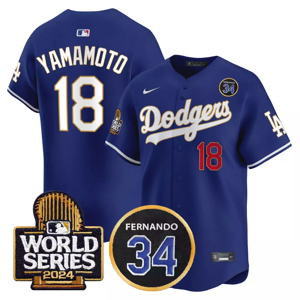 Yamamoto Fernando 18 Dodgers Jersey Blue World Series 2024 Men White Red Vapor Premier