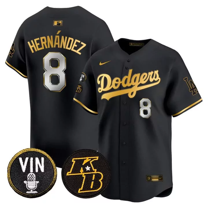 Kike Hernandez 8 Dodgers Jersey Black Lakers Collaboration Vin Scully Microphone 2023