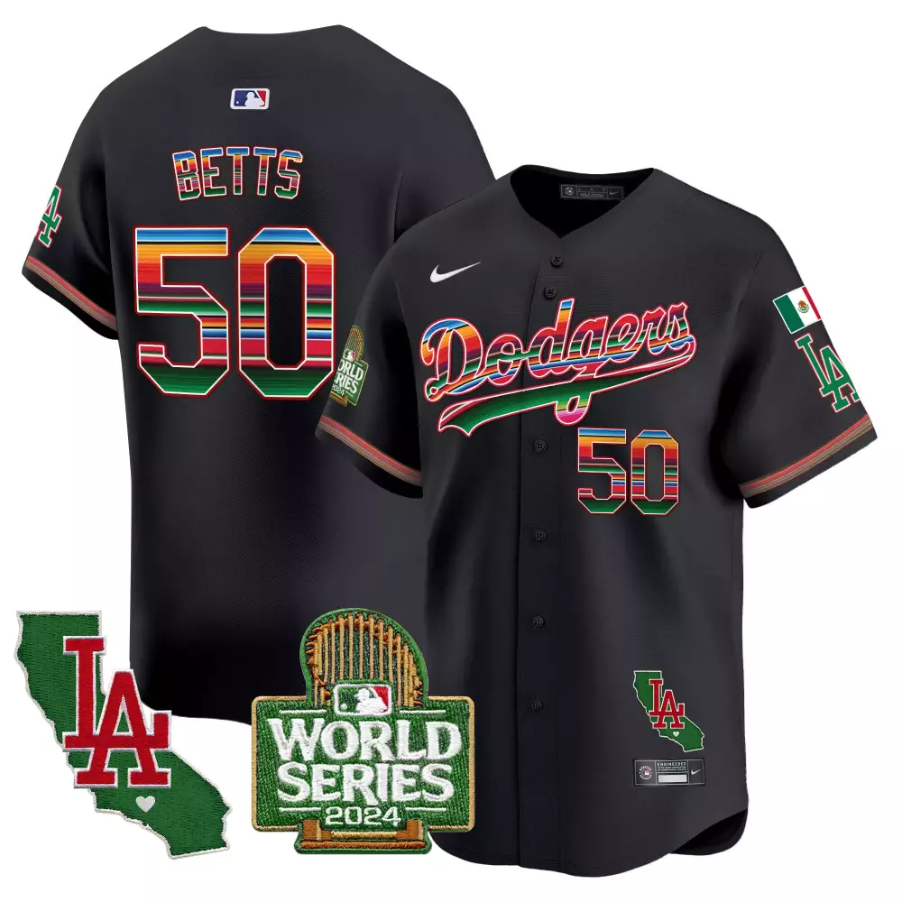 Mookie Betts 50 Dodgers Jersey Black Cinco De Mayo World Series 2024 LA California