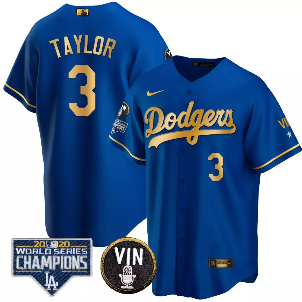 Chris Taylor 3 Dodgers Jersey Royal Blue 2020 World Series Champions Vin Men Gold