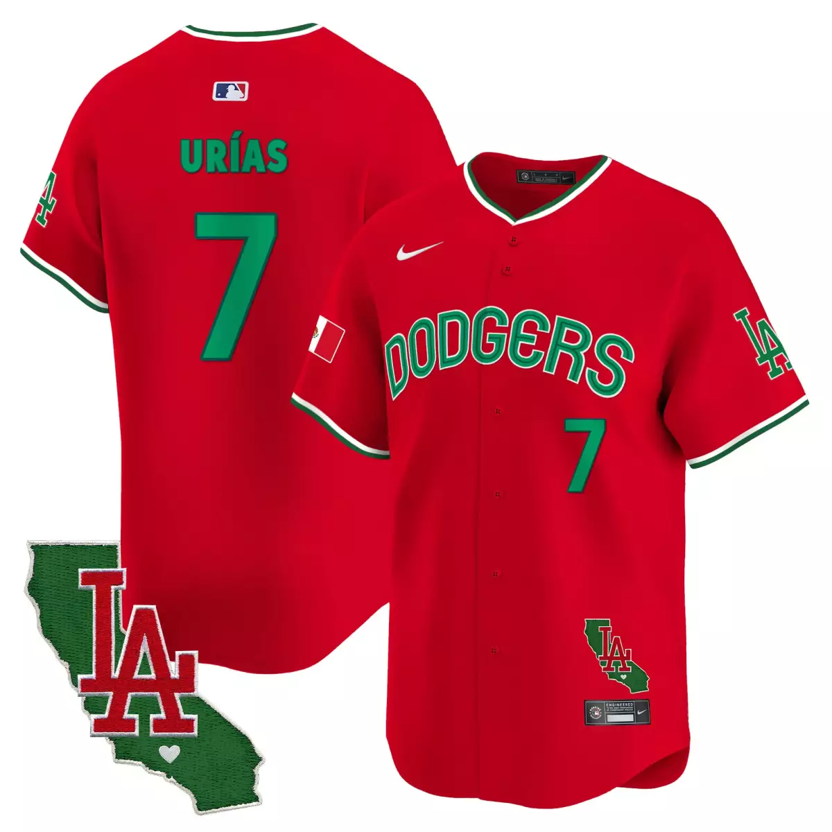 Urias Mexico 7 Dodgers Jersey Red Los Angeles 2023 City Connect Mexican Flag LA Men