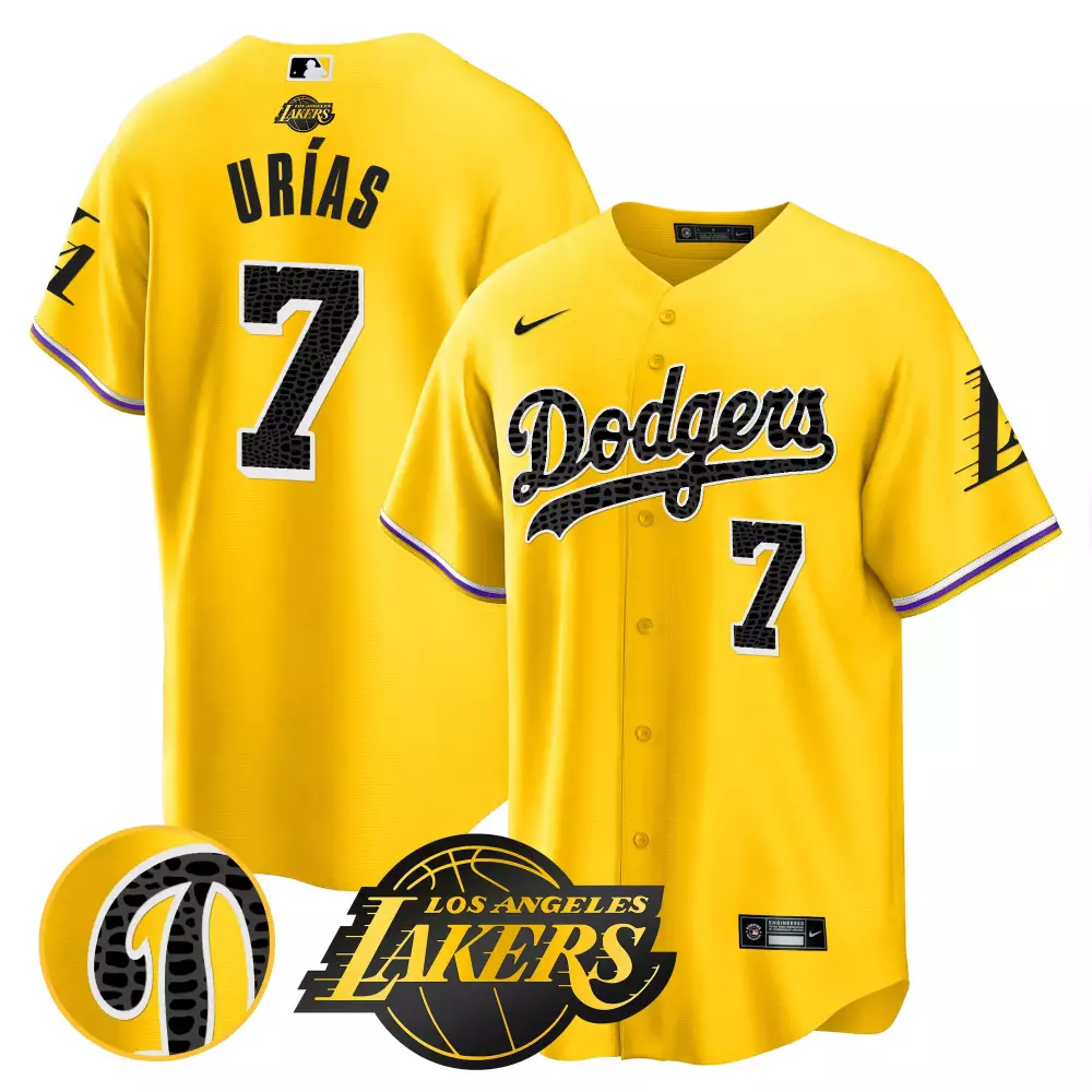 Julio Urias 7 Los Angeles Dodgers Jersey Yellow Lakers Collaboration Batterman Men