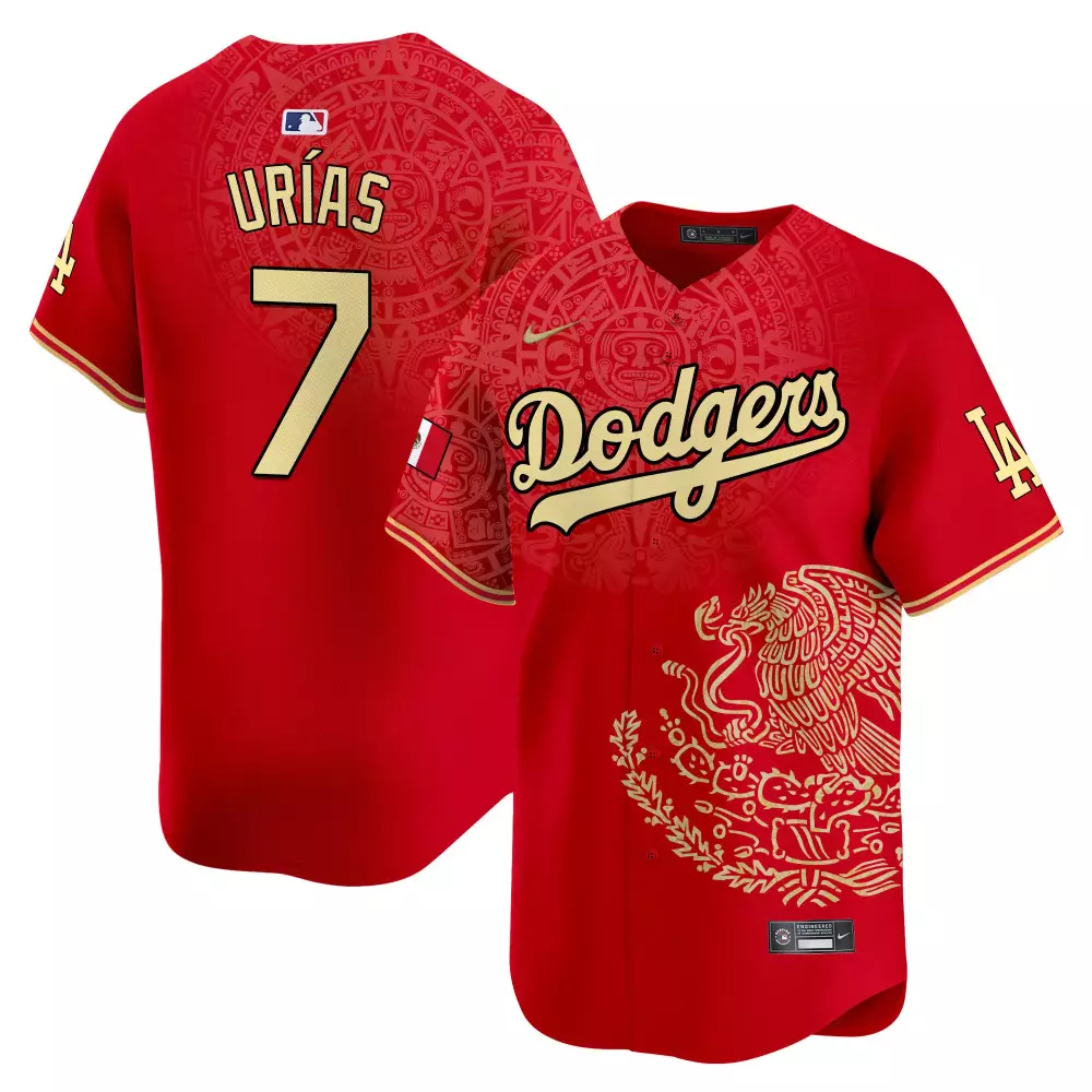 Julio Urias 7 Dodgers Jersey Red City Connect Mexico Flag Men Custom Design Gold