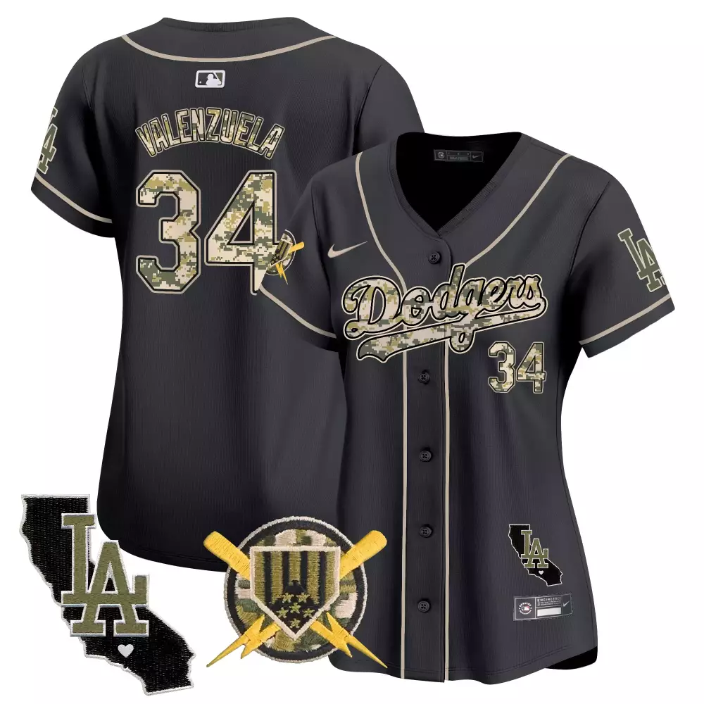 Valenzuela LA 34 Dodgers Jersey Black Camo California 2023 Men Alternate Custom Design