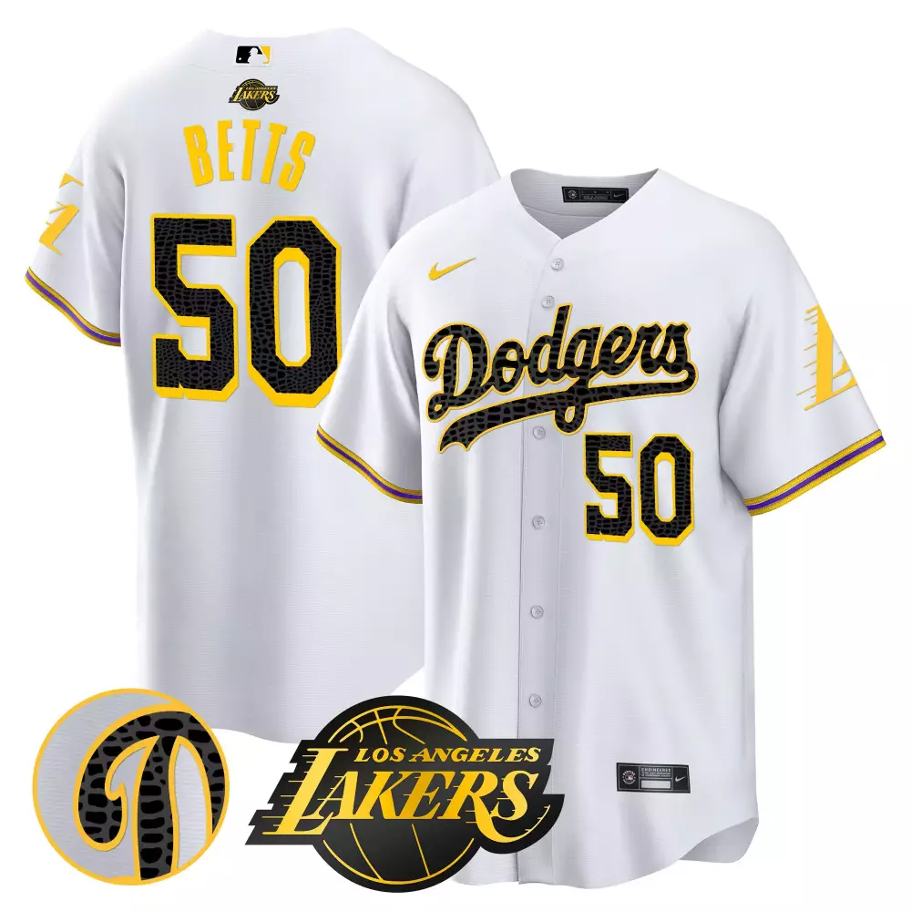 Mookie Betts 50 Dodgers Jersey White City Connect LA Lakers 2023 Men Alternate Custom Design