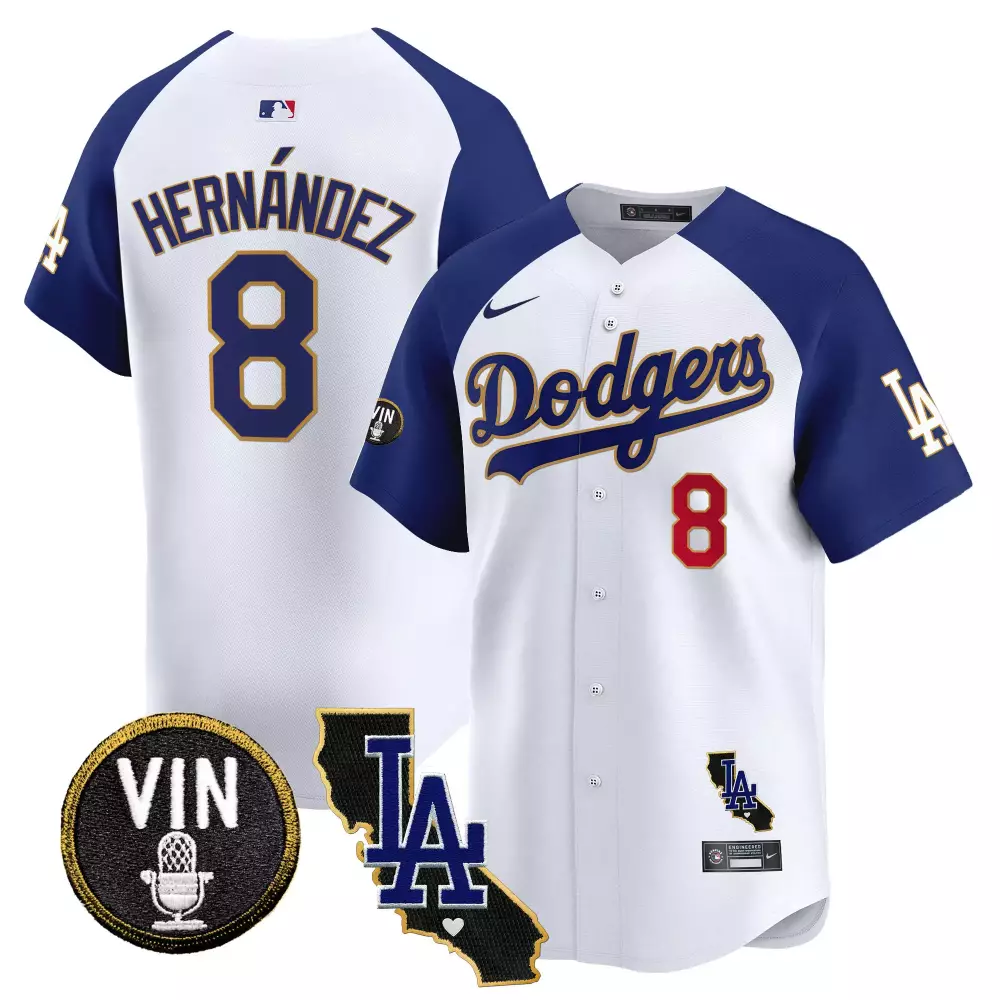 Kike Hernandez 8 Dodgers Jersey White Vin LA California Men Royal Blue Alternate