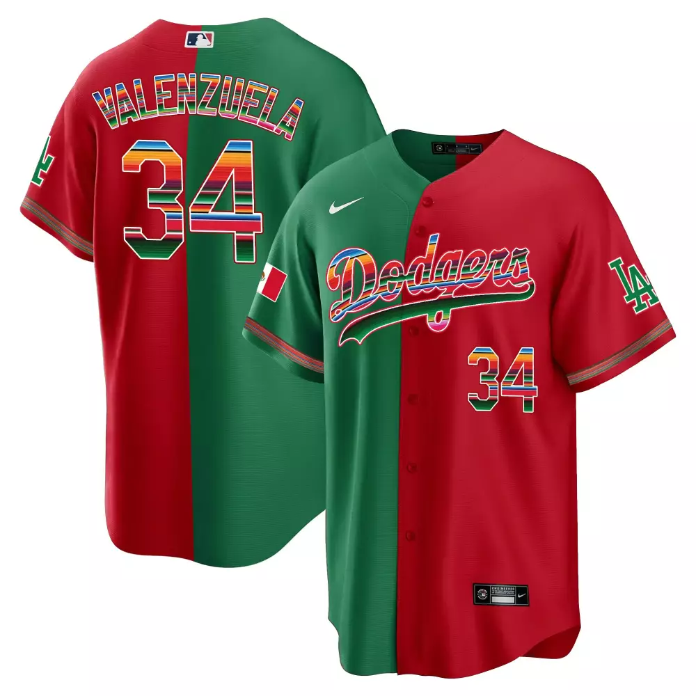 Fernando Valenzuela 34 Dodgers Jersey Green Cinco De Mayo Mexico Flag Men Split Design