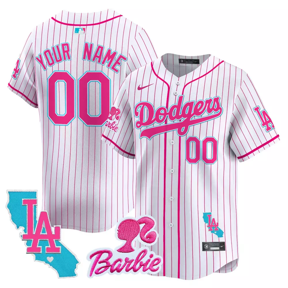 Custom Los Angeles Dodgers Jersey White Barbie LA California 2023 Alternate Hot Pink