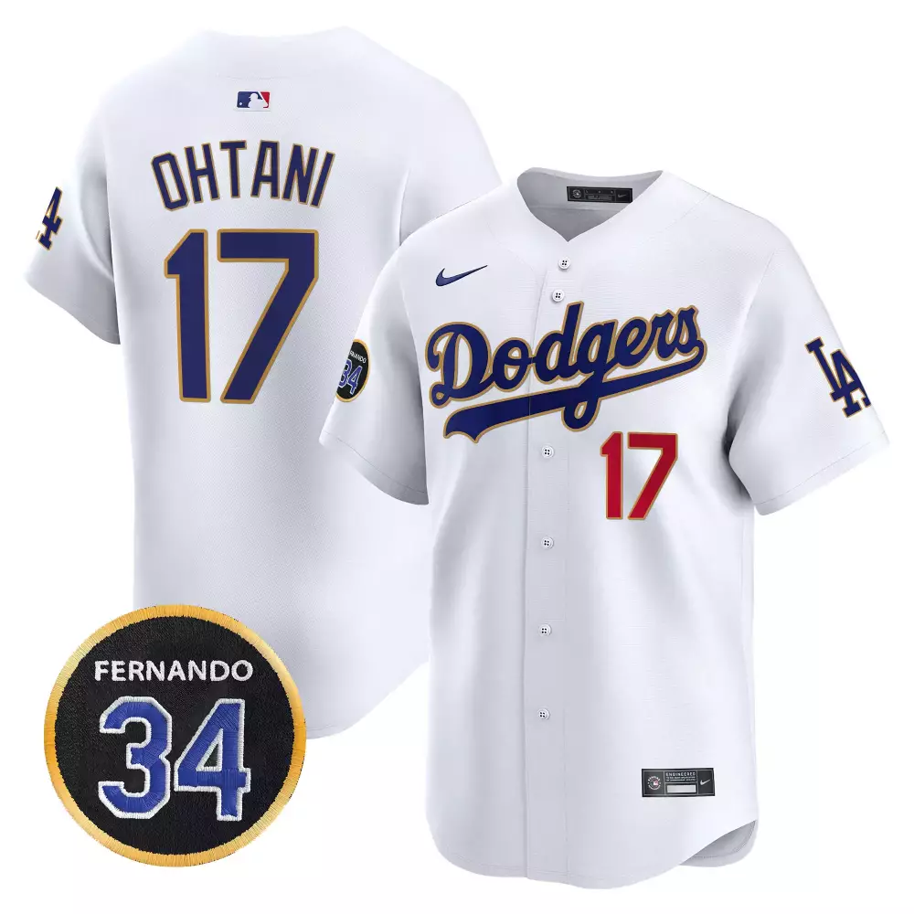 Shohei Ohtani 17 Dodgers Jersey White Fernando 34 Men Blue Gold Vapor Premier Limited