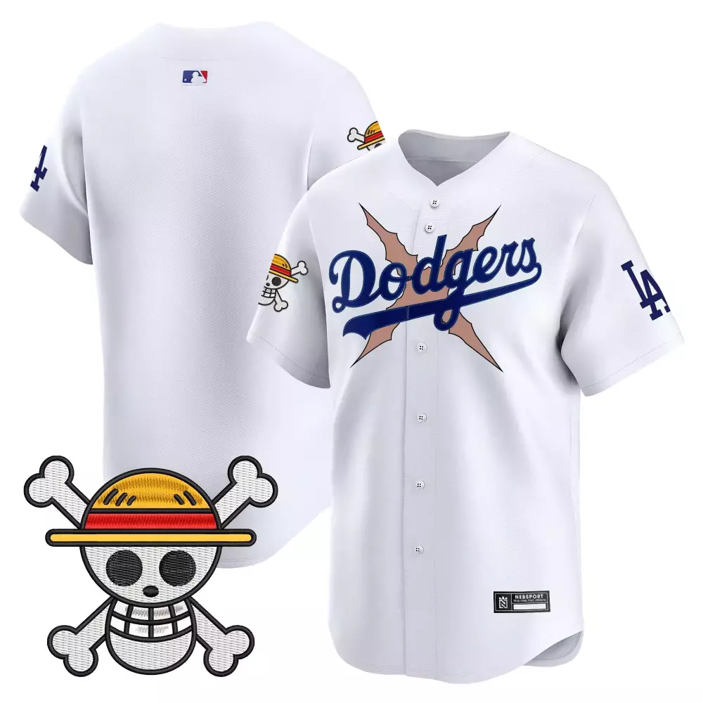 One Piece Los Angeles Dodgers Jersey White Men Blue Brown Vapor Stitched Embroidered