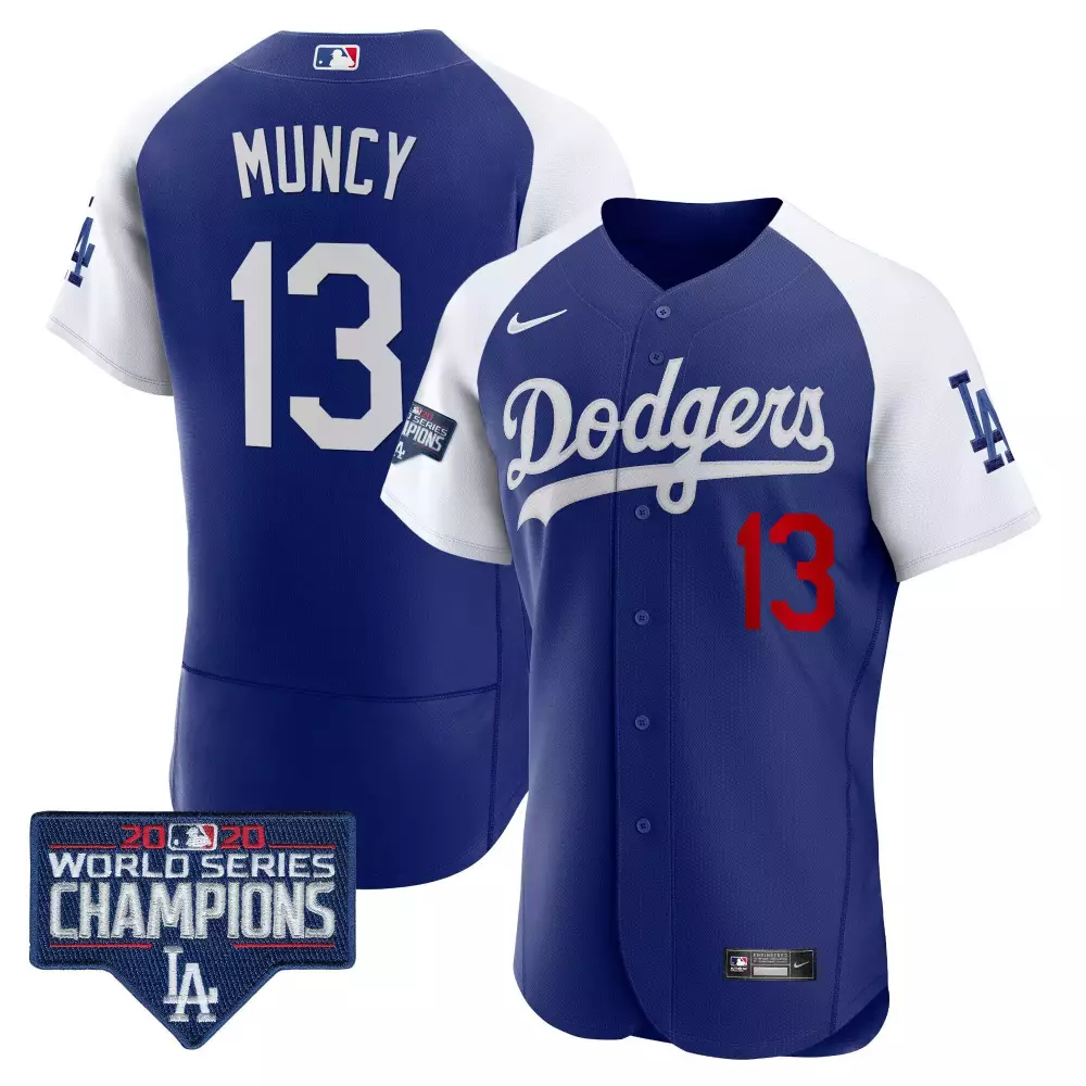 Max Muncy 13 Dodgers Jersey Royal Blue Men White Red Alternate Flex Base All Stitched