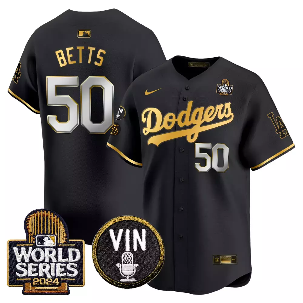 Mookie Betts 50 Dodgers Jersey Black World Series 2024 Vin Men Gold Silver Vapor