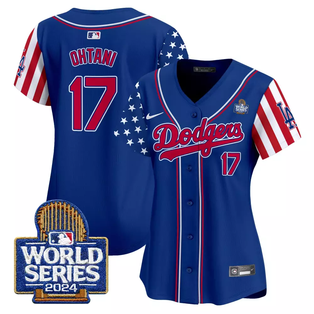 Shohei Ohtani 17 Dodgers Jersey Blue World Series 2024 Men Custom Design Red White
