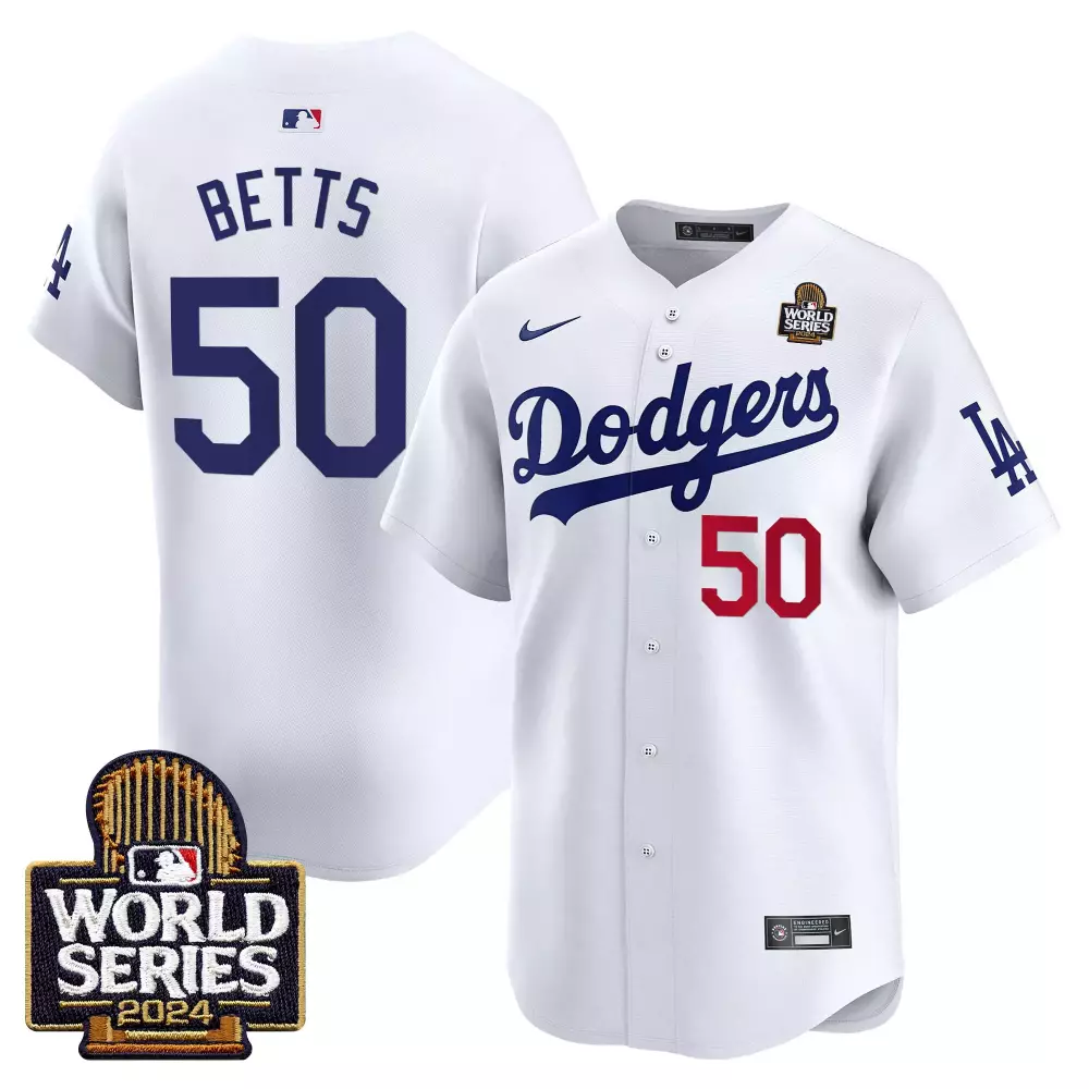 Mookie Betts 50 Dodgers Jersey White World Series 2024 Men Blue Red Vapor Premier