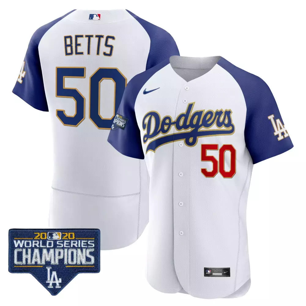 Mookie Betts 50 Dodgers Jersey White Men MLB Blue Red Alternate Flex Base All