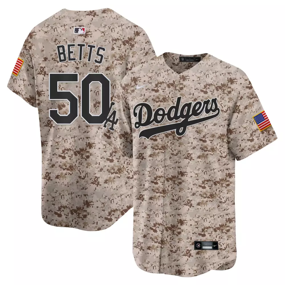 Mookie Betts 50 Dodgers Jersey Tan Salute To Service Us Flag Men Custom Design Brown