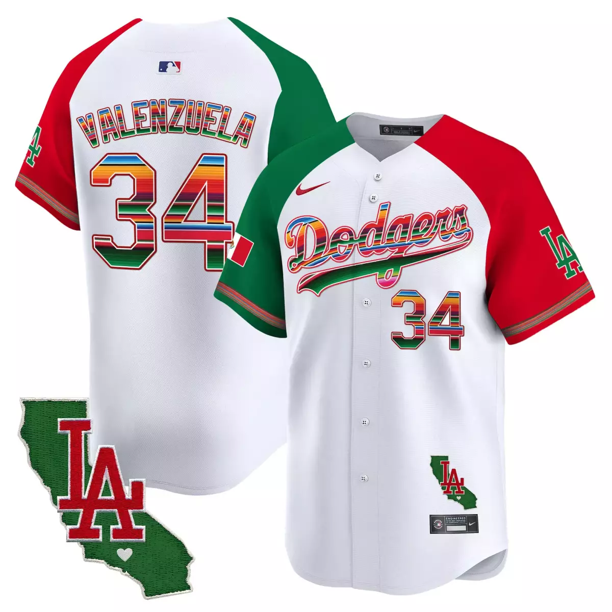 Valenzuela Mexico 34 Dodgers Jersey White Mexican National Team Inspired California Map LA