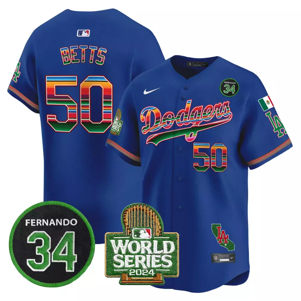Mookie Betts 50 Dodgers Jersey Blue Cinco De Mayo World Series 2024 LA Men Green
