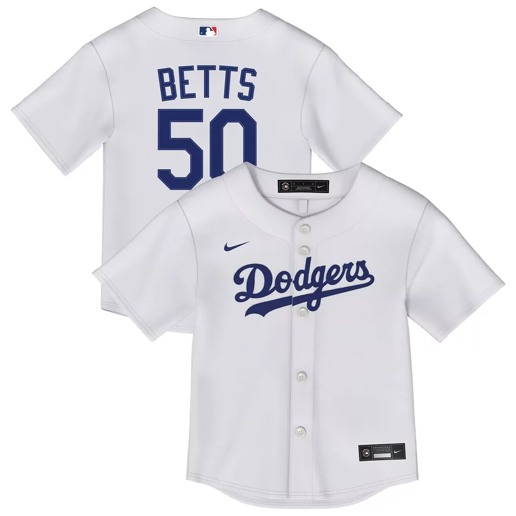 Mookie Betts 50 Dodgers Jersey White Blue Home Replica