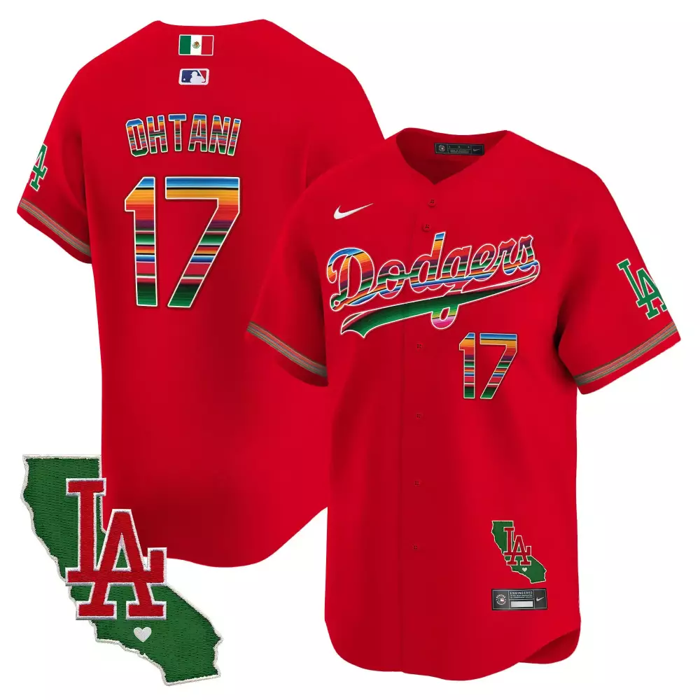 Shohei Ohtani 17 Dodgers Jersey Red City Connect Mexico Flag 2023 Men Split Design