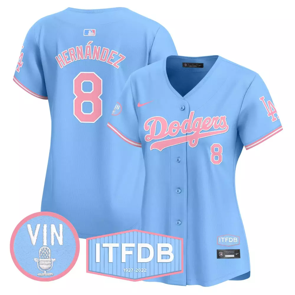 Kike Hernandez 8 Dodgers Jersey Blue Vin Itfdb 1927-2022 Pink Vapor Premier Limited