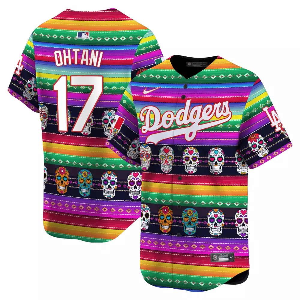 Shohei Ohtani 17 Dodgers Jersey Multi-color Day Of The Dead Men Custom Design White