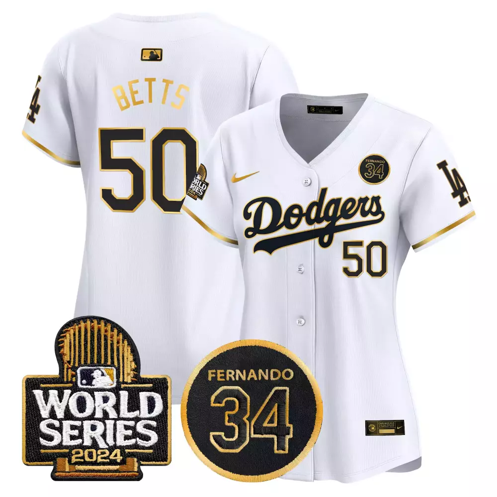 Mookie Betts 50 Dodgers Jersey White World Series 2024 Fernando 34 Men Black Gold