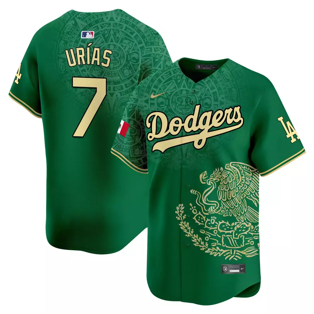 Julio Urias 7 Dodgers Jersey Green Mexican Heritage Flag Men Gold Unisex Vapor Premier