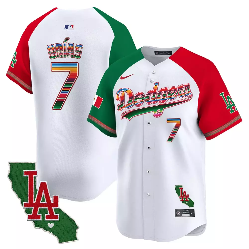 Julio Urias 7 Dodgers Jersey White City Connect Mexico Flag California Outline LA