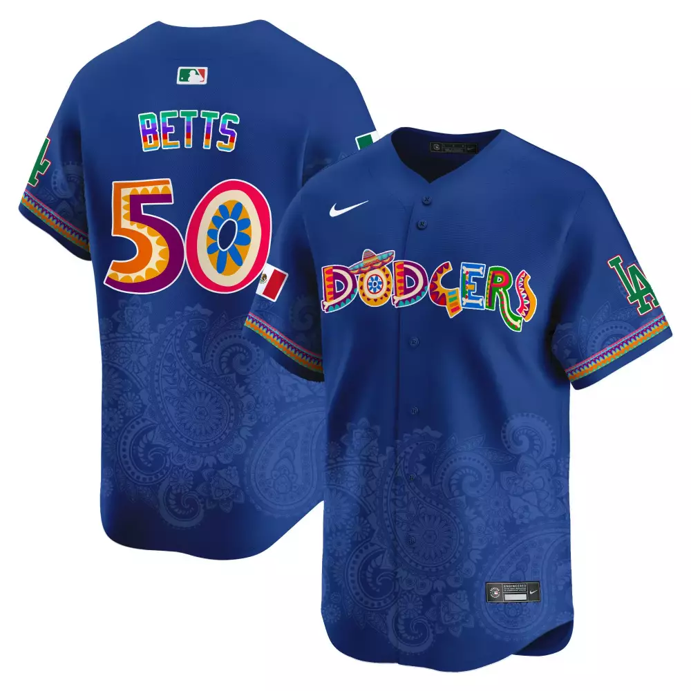 Mookie Betts 50 Dodgers Jersey Royal Blue Cinco De Mayo Mexican Flag 2023 Men Alternate