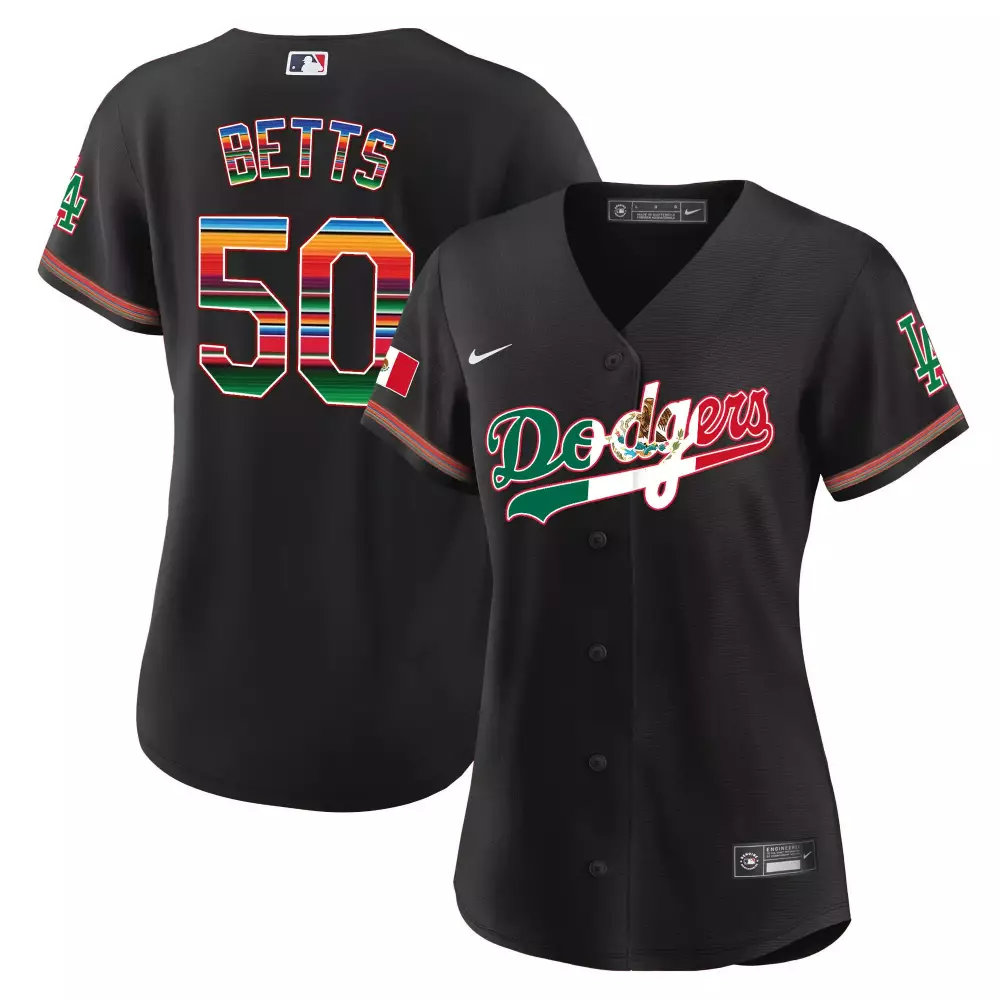 Mookie Betts 50 Dodgers Jersey Black Los De Angeles Mexico Flag Men White Red Green