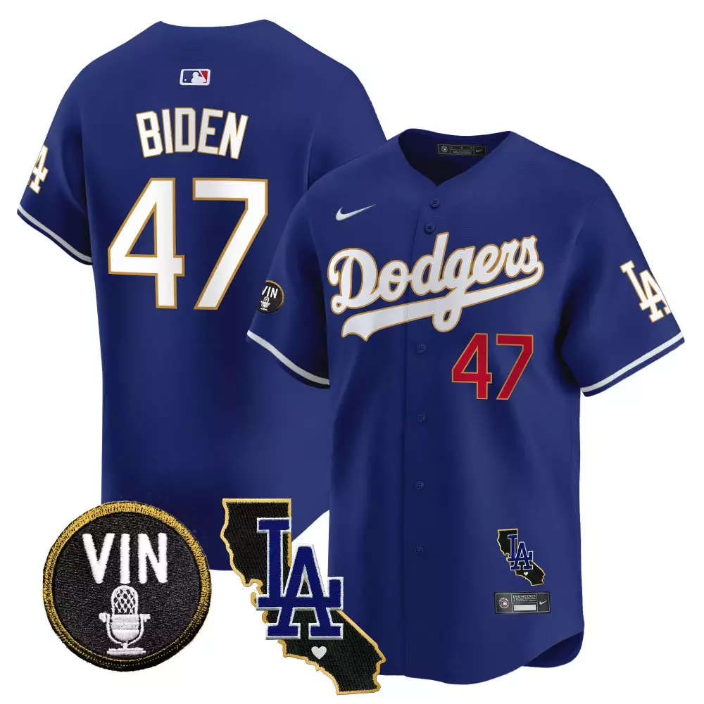 Joe Biden 47 Dodgers Jersey Royal Blue City Connect Vin California State 2023 Men