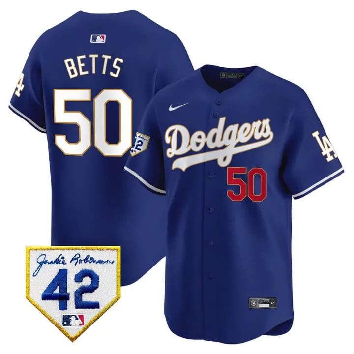 Mookie Betts 50 Dodgers Jersey Blue Jackie Robinson 42 LA Men White Red Vapor Premier
