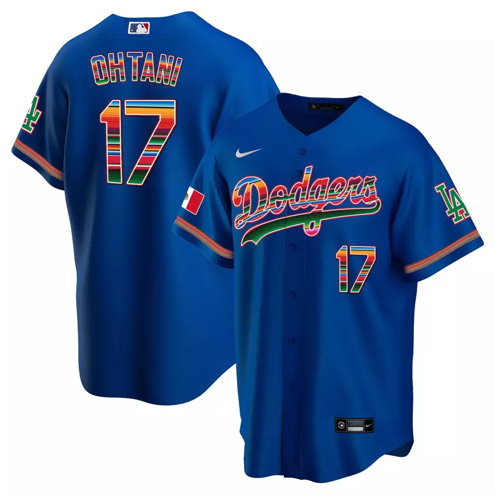 Shohei Ohtani 17 Dodgers Jersey Blue Mexico Flag Men Custom Design Red Green Yellow
