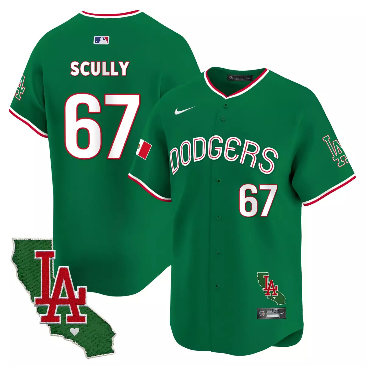 Scully Mexico 67 Dodgers Jersey Green Day Men White Red Vapor Premier Limited v3