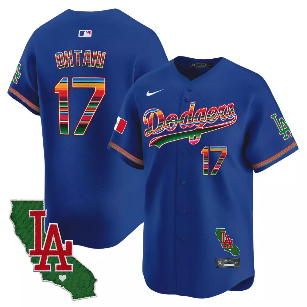 Shohei Ohtani 17 Dodgers Jersey Royal Blue Cinco De Mayo California Shape LA Mexican Flag